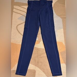 EUC Navy Blue full length leggings w side and band pockets, M